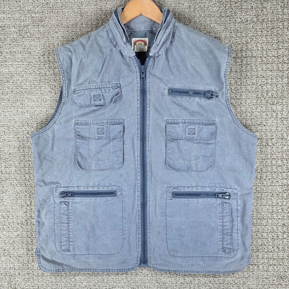 Vintage Banana Republic Safari Vest Mens XL Blue Cotton Multi Pocket Utility
